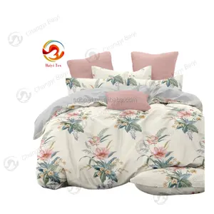 factory wholesale cheap Hot Sale Light Floral Pattern Printed Brushed Microfiber polyester Bed Sheet Sets with 4 Pillowcases