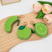Porte-monnaie en cuir fait main, porte-clés et pochette à fermeture éclair en forme de fruits 3D (citron, fraise, banane), breloque et étui pour écouteurs
