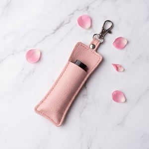 Minimalist Cut Heart Shape PU Leather Lipstick Case & Storage <b>Key</b> <b>Chain</b> with Embossing Printing - Product Image 3