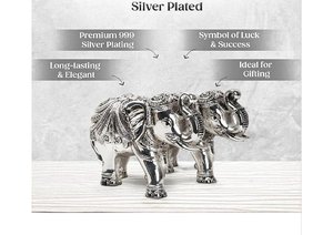 Vastu Trunk Up <b>Elephants</b> Idol Set of 2 Antique Silver Plated Decorative Figurines for Home Office Vastu <b>Decor</b> Gift - Product Image 4