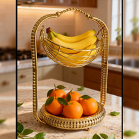 Corbeille à fruits à 2 niveaux en métal doré de style arabe de luxe avec poignée pour bananes, oranges, raisins, décoration de cuisine, cadeau pour le Ramadan et l'Aïd