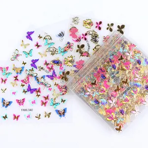 30件/套3D彩色蝴蝶指甲箔贴纸花卉品牌设计自粘贴花美甲美甲艺术装饰