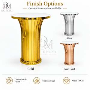 Round Cocktail <b>Table</b> for Event Rental Companies with Gold Stainless Steel Fluted Column Base and <b>Mirrored</b> Tempered Glass Top - Product Image 4