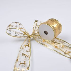 Sunjoy定制2.5英寸100% 聚酯金鹿树有线丝带透明纱圣诞有线丝带 - Product Image 5