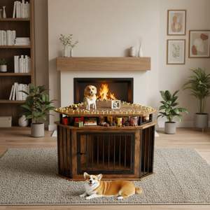 Cage pour <span class=keywords><strong>chien</strong></span> d'angle de 44 pouces avec 2 étagères, en bois massif, mobilier de niche, salon, utilisation en intérieur, chiens de petite et moyenne taille, moderne, non pliable - Product Image 3