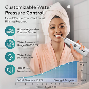 Hydropulseur <span class=keywords><strong>dentaire</strong></span> sans fil rechargeable étanche pour usage domestique, 5 modes de nettoyage, 8 embouts de jet - Product Image 5
