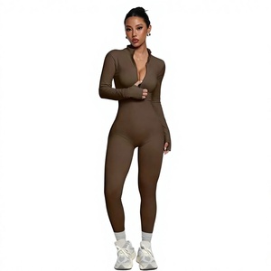 Women's High Waist Long Sleeve Solid Color Jumpsuit V-Neck Full Length Skinny Fit Tummy Control <b>Shapewear</b> Street Wear - Product Image 1