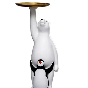 Living room modern fashion bear and penguin resin ornaments sculpture large tray statue Nordic home garden decorative gifts