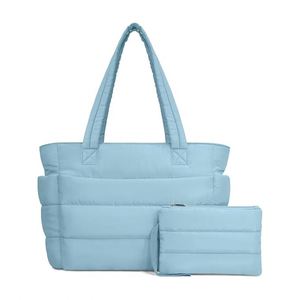 Sac fourre-tout matelassé tendance 2025 pour femme – Sac à bandoulière élégant en polyester et nylon avec motif lettres - Product Image 2