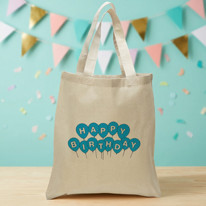 Bolsa de Regalo Ecológica de Feliz Cumpleaños con Globos, 100% Lona de Algodón (15x16 Pulgadas) para Celebraciones - Product Image 2