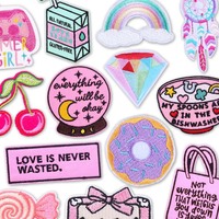 Patchs brodés thermocollants style rose doux, motifs Arc-en-ciel, Cerise, Attrape-rêves, Lettres, pour vêtements, sacs, DIY, vente en gros