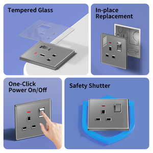 Enchufe Eléctrico con Interruptor de 13A, Panel de Cristal, Puertos USB de 5V, Enchufe Doble de Pared con USB Tipo C Universal - Product Image 4