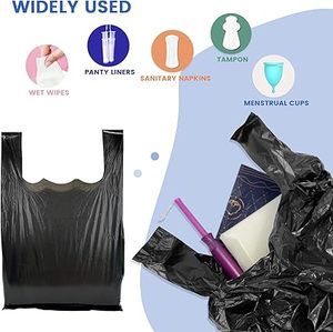 Sacs poubelles noirs Huamaohengchun, lot de 200, sacs poubelles en plastique jetables avec poignées pour tampons hygiéniques féminins - Product Image 2