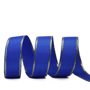 Decorative 1" Inch Double Face 25mm Solid Grosgrain <strong>Ribbon</strong> Wholesale With Gold/Silver Metallic <strong>Wire</strong> Edged - Product Image 5