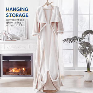 Manta de calefacción Sherpa de franela acolchada con 6 ajustes de calor 2-10 horas Cierre automático Mangas de bolsillo Manta eléctrica portátil - Product Image 5