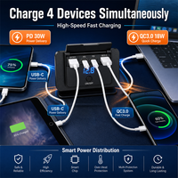 Chargeur embarqué 4 ports 12-24V pour camping-car avec USB Type C, double QC3.0, PD, charge rapide, voltmètre et interrupteur