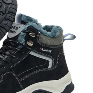 Chaussures de travail antidérapantes pour hommes, noires, semelle durable, chaudes, anti-écrasement, chaussures de sécurité montantes - Product Image 4