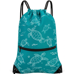 Hemistyles HM-COLORFUL Blue Drawstring <b>Backpack</b> Nylon Gym Sports 30-<b>40L</b> Lightweight Front Zipper Pocket <b>Travel</b> Outdoor Unisex - Product Image 1