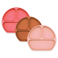 Assiette à ventouse en silicone incassable et écologique pour bébé, sans BPA, résistante au lave-vaisselle, avec compartiments, pour l'alimentation des tout-petits