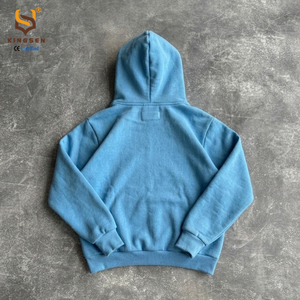 Sudadera con capucha personalizada de algodón grueso con estampado puff para hombre, estilo oversize, streetwear, gráfico azul, hombros caídos, corte holgado, tipo pullover - Product Image 3