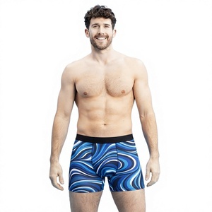 Boxers pour hommes à imprimé géométrique, taille mi-haute élastique, en polyester tricoté respirant, avec impression par sublimation, style décontracté - Product Image 1
