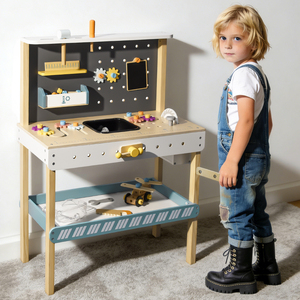 Banc de travail <span class=keywords><strong>en</strong></span> <span class=keywords><strong>bois</strong></span> pour enfants, table d'activités avec outils de maintenance - Ensemble de jeu d'outils multifonctionnel pour tout-petits, jouet éducatif d'ingénieur - Product Image 2
