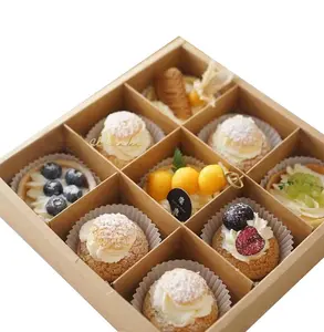 Boîte à cupcakes en papier kraft pour biscuits alimentaires, macaron, emballage de 9 pièces, mini gâteau sucré, beignet, fête de mariage, avec fenêtre transparente