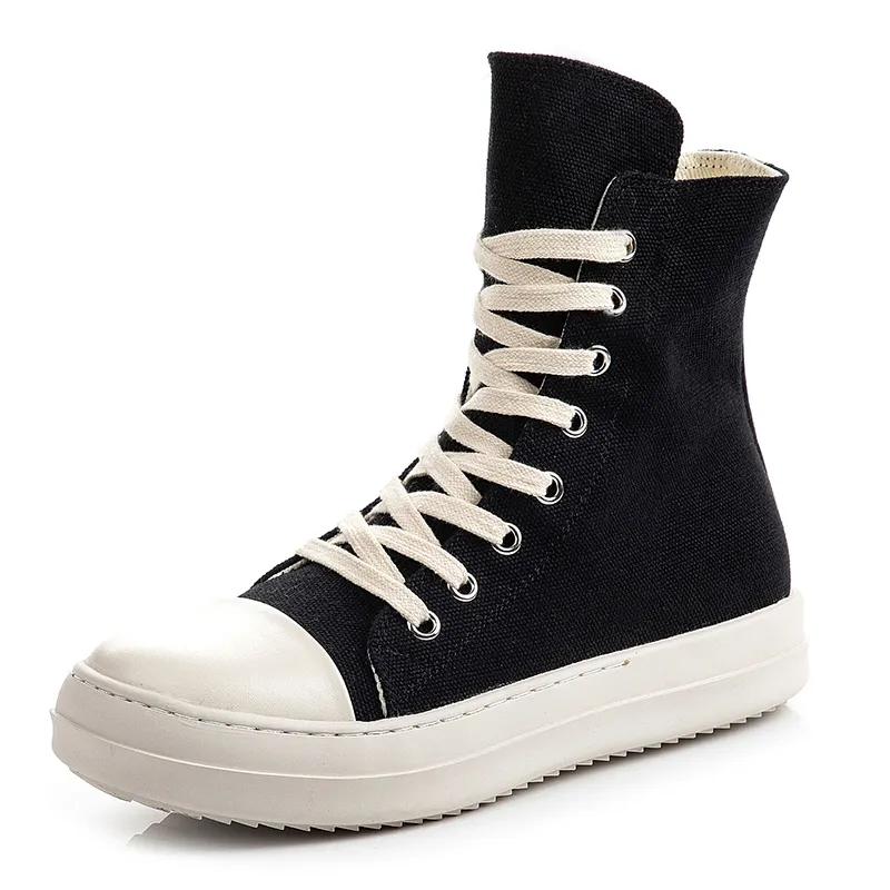 Dropshipping Couples Thick Sole Mens Canvas Shoes Ladies R1ck 0wens Vulcanized Footwear Women's High Top Sneakers