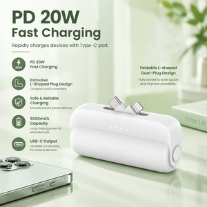 Cargador Portátil Mini <span class=keywords><strong>de</strong></span> 5000 mAh, PD 20 W, Carga Rápida, Banco <span class=keywords><strong>de</strong></span> Energía Plegable en Forma <span class=keywords><strong>de</strong></span> L, Doble Enchufe Tipo C para <span class=keywords><strong>iPhone</strong></span> y Android - Product Image 1
