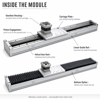Module linéaire à crémaillère pour robot, 7ème axe de translation avec soufflet de protection, servomoteur, boîte de vitesses, roulement, moteur et rails de guidage