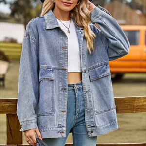 Giacca di <span class=keywords><strong>jeans</strong></span> da <span class=keywords><strong>donna</strong></span> a maniche lunghe, vestibilità ampia e versatile, lunghezza media, nuova collezione autunno 2026, <span class=keywords><strong>abbigliamento</strong></span> casual, taglie S-2XL - Product Image 1