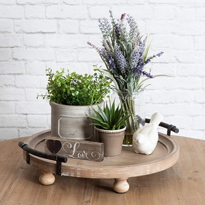 Plateau <span class=keywords><strong>de</strong></span> service rustique écologique en bois <span class=keywords><strong>de</strong></span> 15 pouces avec pieds, poignées en métal, fait à la main, décoratif, rangement, salle <span class=keywords><strong>de</strong></span> bain, salon - Product Image 2