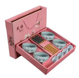 Juego de vajilla de porcelana de lujo, juego de cuencos de arroz chinos con diseños personalizados de cerámica