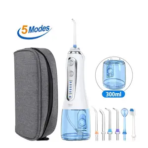 H2OFLOSS irrigatore orale portatile da 300ml 5 modalità di pulizia e 6 punte a getto d'acqua Flosser Cordless IPX7 Waterproof dental Water Jet