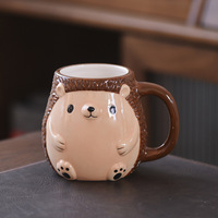 Mug en céramique en forme d'ours 3D mignon, peint à la main avec logo personnalisé - Cadeau idéal, style américain, marque LEIXIN