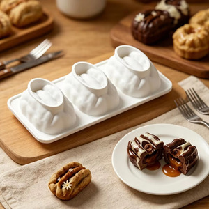 3 Cavity Food Grade <b>Silicone</b> Dessert Walnuts Shape Cake Pan Perfect for Party Treat Chocolate and Cake Use Celebration Dessert - Product Image 1