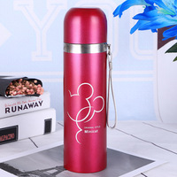 Botol air olahraga anak-anak, termos dinding ganda terisolasi vakum stainless steel portabel 500ml dengan tali