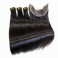 3 Bundel dengan 13x4 HD Lace Frontal Straight Body Wave Raw Virgin Remy Human Hair 20-24 Inch Warna Alami