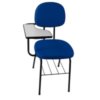 Chaise de conférence empilable bleue avec tablette d'écriture, porte-livre et siège rembourré, chaise légère pour salle de formation avec bureau