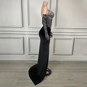 ノバンスY3708-Bカスタムドレス工場ブラックウエディングドレスボールガウンレディエレガントヴィンテージグリッターラグジュアリーガラドレス手袋付き - Product Image 5