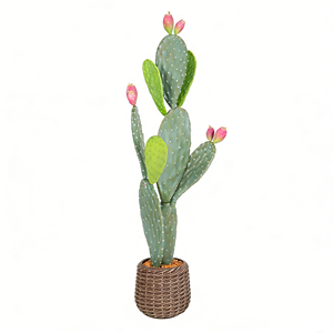 Plante artificielle <span class=keywords><strong>en</strong></span> <span class=keywords><strong>pot</strong></span> réaliste de type cactus, style figue de Barbarie avec des boutons roses, idéale pour la verdure de la maison, du bureau, des accents d'intérieur - Product Image 1