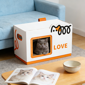Özel Baskılı Lüks Geri Dönüştürülebilir Modern Çevre Dostu Katlanabilir Asılabilir Oluklu Kedi Tırmalama Kutusu İç Mekan Kedi Evi - Product Image 3