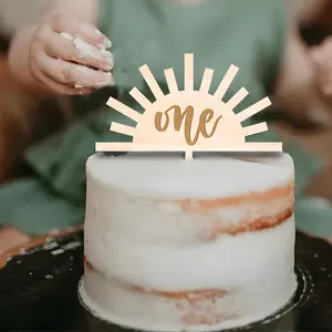 Einen hölzernen Kuchen Topper erste Reise um die Sonne Thema 1. Geburtstag Party Kuchen Dekoration