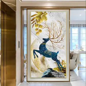 Factory Wholesale Crystal Porcelain Painting Chinese Style Entrance Doorway Vertical Frame Painting Aisle Glass Painting