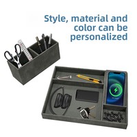 Nouvel Organisateur de Bureau en Cuir PU avec Chargeur Sans Fil 15W Polyvalent et Boîte de Rangement