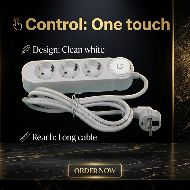 4 Outlets EU Power Strip with Switch Brass Conductor Multi Port Power Board Extension Socket for Home Office