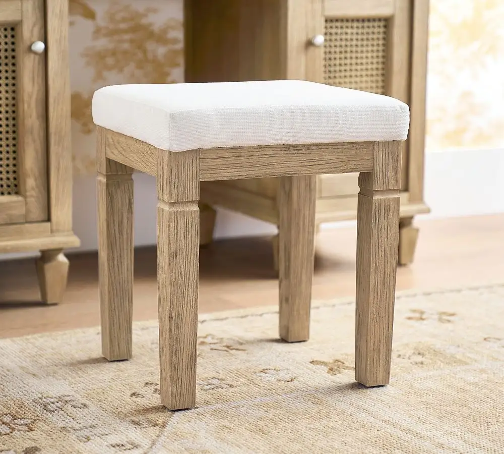 Tabouret rectangulaire en bois de teck avec peinture en bois naturel Tabouret d'appoint carré Millie en bois de teck massif rustique pour l'intérieur et l'extérieur