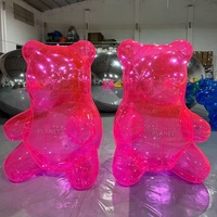 Décoration de fête portable Ours en peluche gonflable PVC Transparent Rose Néon Ours gonflable géant PVC