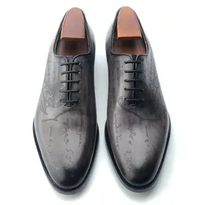Cie MOX25批发定制布莱克缝制手工灰色皮革激光图案男鞋