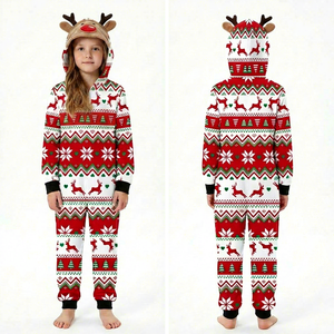 2026 Fashion Women Men Kid Long-Sleeve Soft Polyester Hooded Jumpsuit New Deer Printed Christmas <strong>Family</strong> <strong>Matching</strong> <strong>Onesie</strong> - Product Image 4